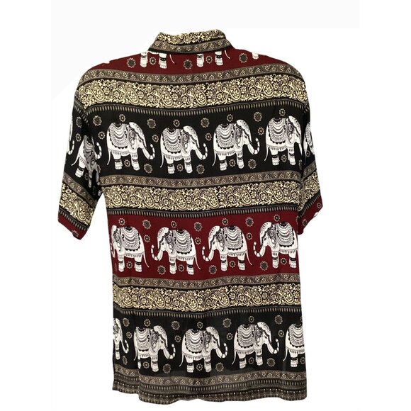 All Over Elephant Graphic Print Mens Button Up Camp Shirt Large Pocket Cotton - Picture 2 of 6